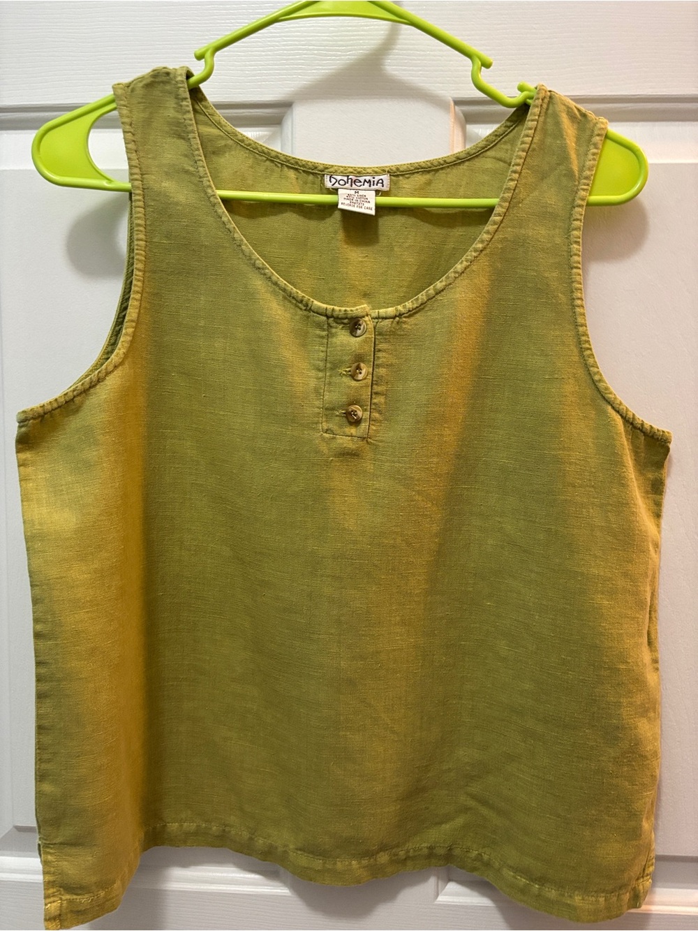 Olive Green Sleeveless Linen Blend Tank Top